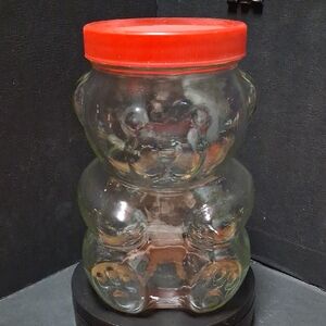 Red Lid Bear-Shaped Glass Jar